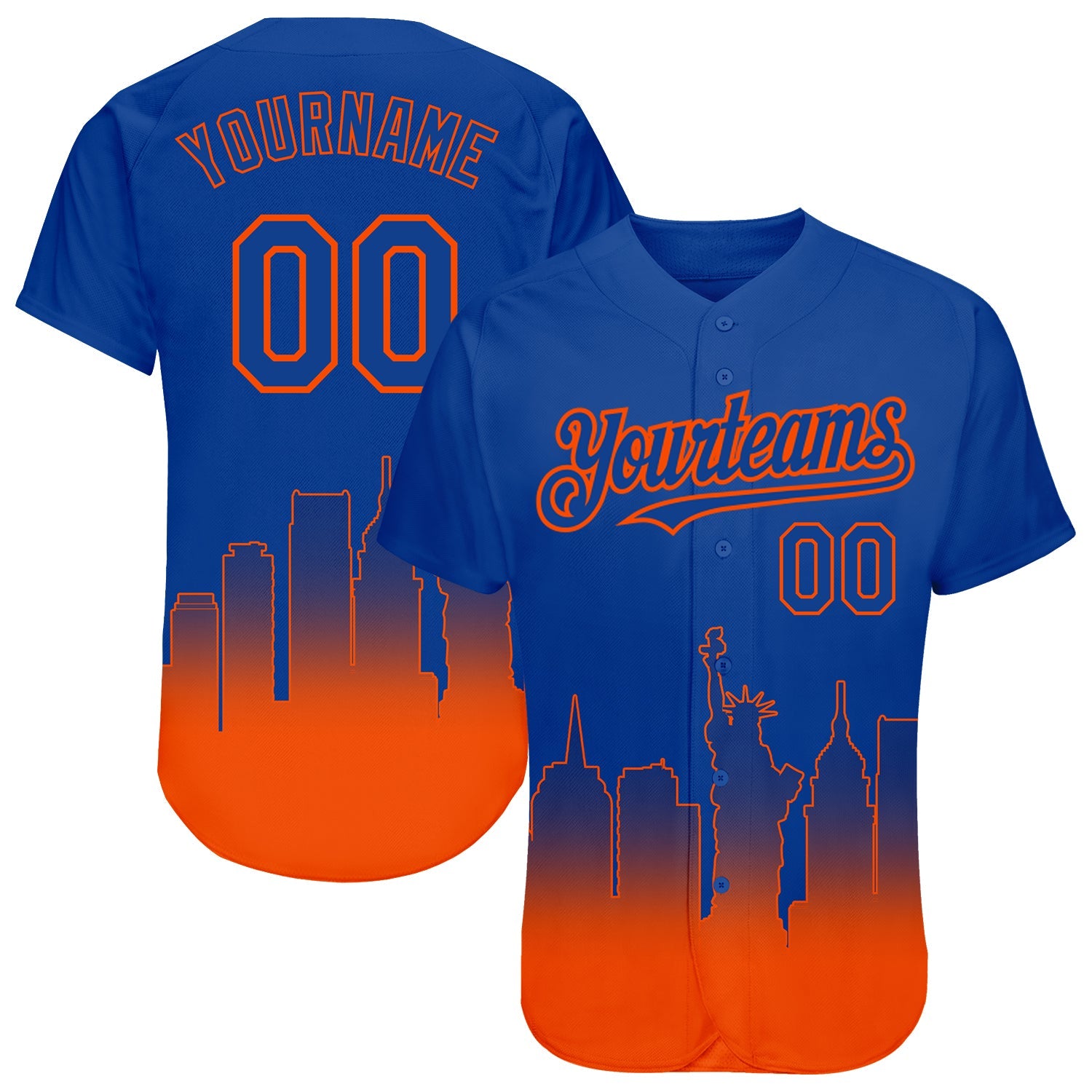 Custom Royal Orange 3D New York City Edition Fade Fashion Authentic Baseball Jersey - Main View