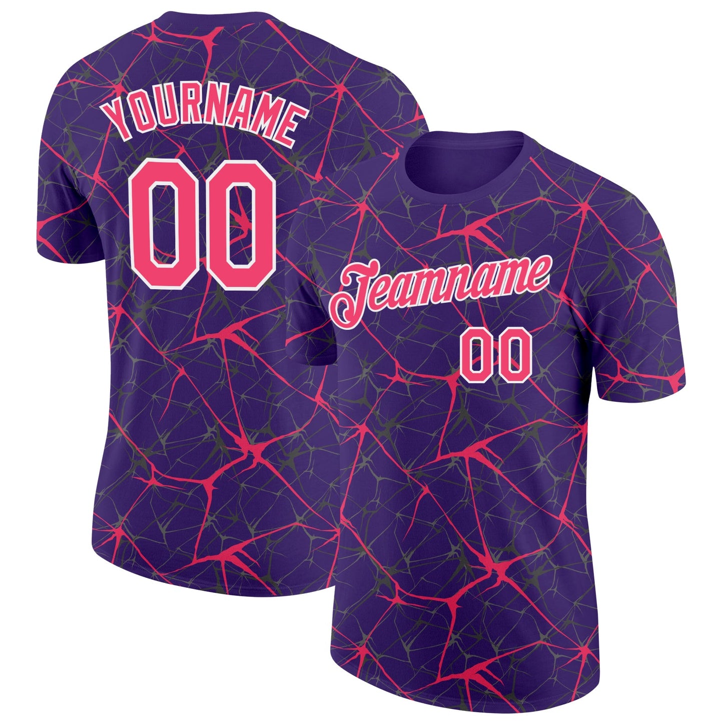 Custom Purple Neon Pink Gray-White Abstract Network Crackle Performance T-Shirt - Main View