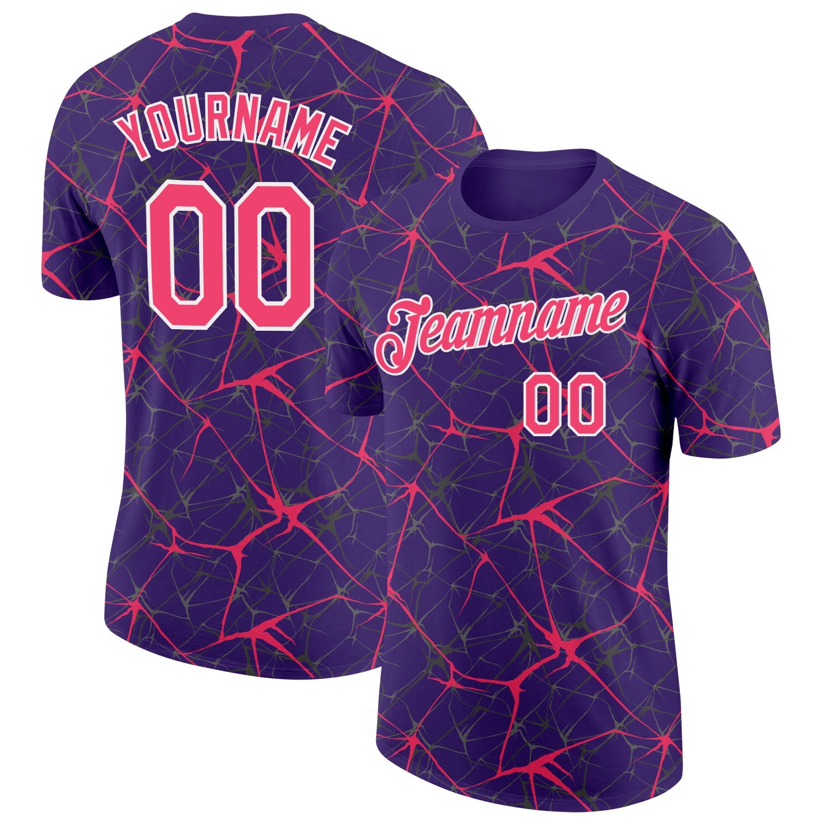 Custom Purple Neon Pink Gray-White Abstract Network Crackle Performance T-Shirt - Main View
