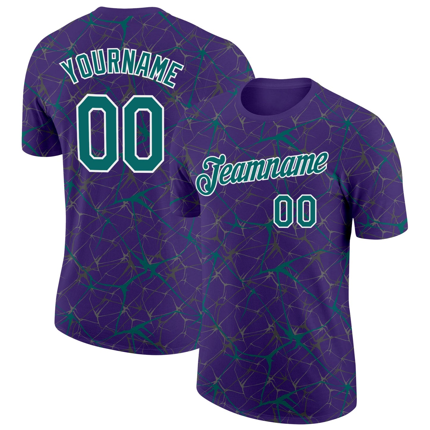 Custom Purple Teal Gray-White Abstract Network Crackle Performance T-Shirt - Main View