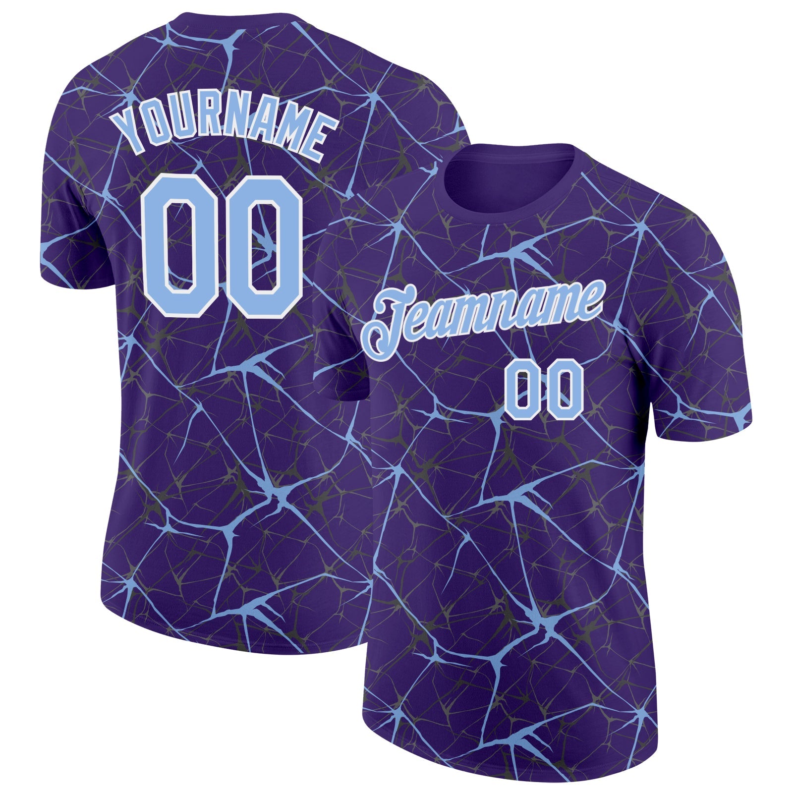 Custom Purple Light Blue Gray-White Abstract Network Crackle Performance T-Shirt - Main View