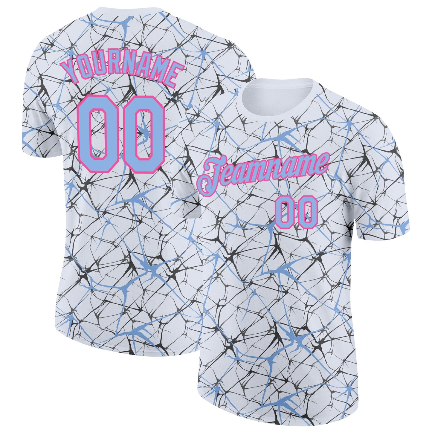Custom White Light Blue Gray-Pink Abstract Network Crackle Performance T-Shirt - Main View