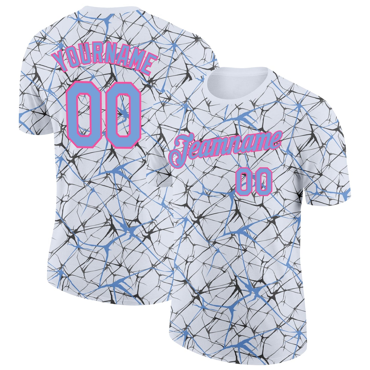 Custom White Powder Blue Gray-Pink Abstract Network Crackle Performance T-Shirt - Main View
