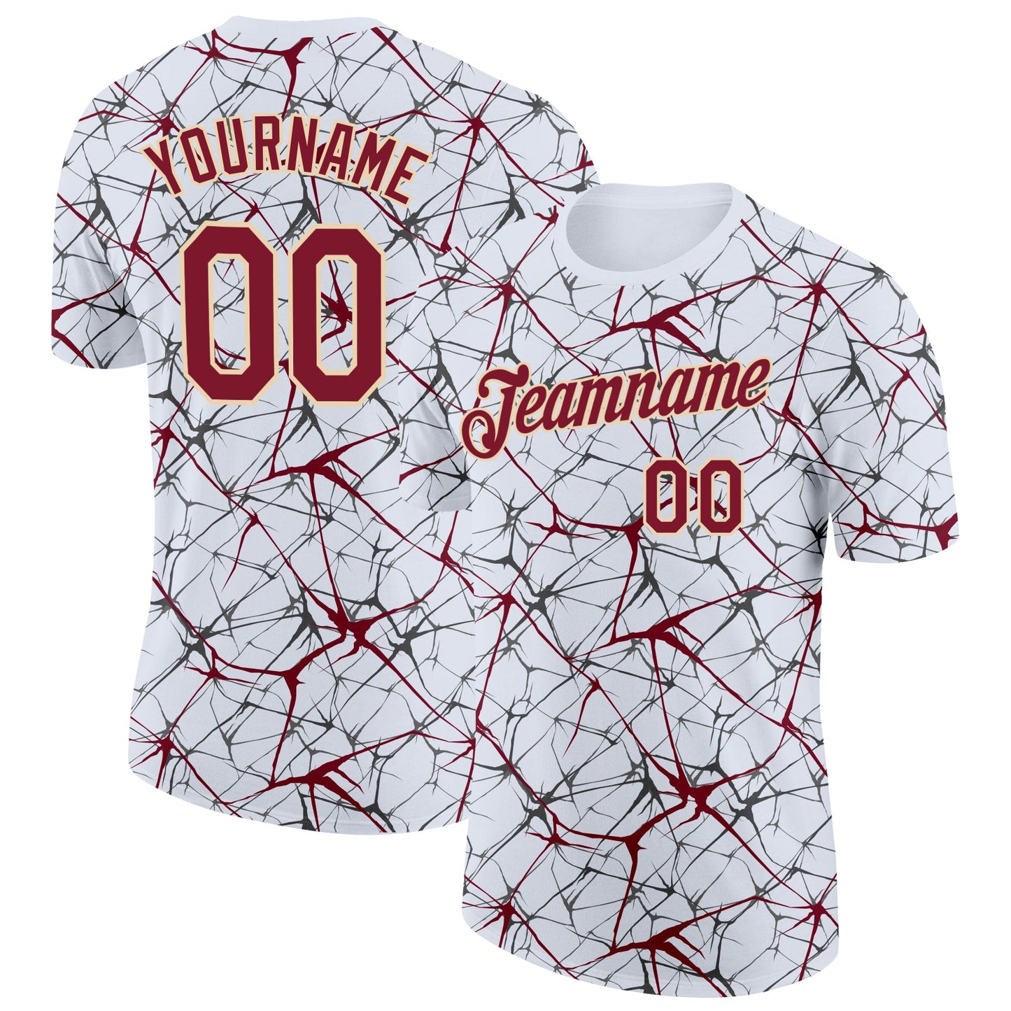 Custom White Crimson Gray-City Cream Abstract Network Crackle Performance T-Shirt - Main View