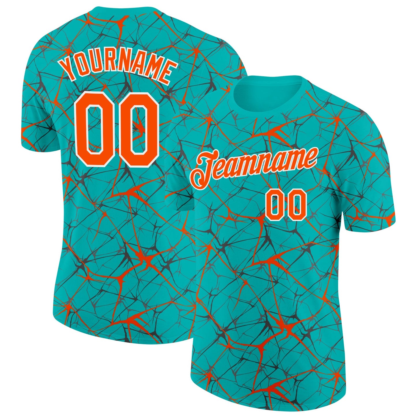 Custom Aqua Orange Gray-White Abstract Network Crackle Performance T-Shirt - Main View