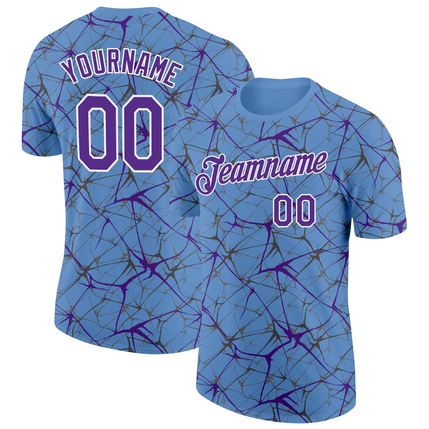 Custom Light Blue Purple Gray-White Abstract Network Crackle Performance T-Shirt - Main View