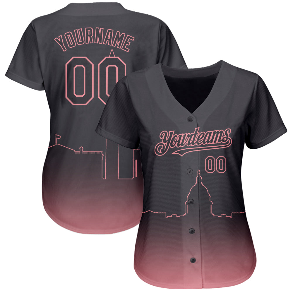 Custom Steel Gray Medium Pink 3D Washington City Edition Fade Fashion Authentic Baseball Jersey view 2