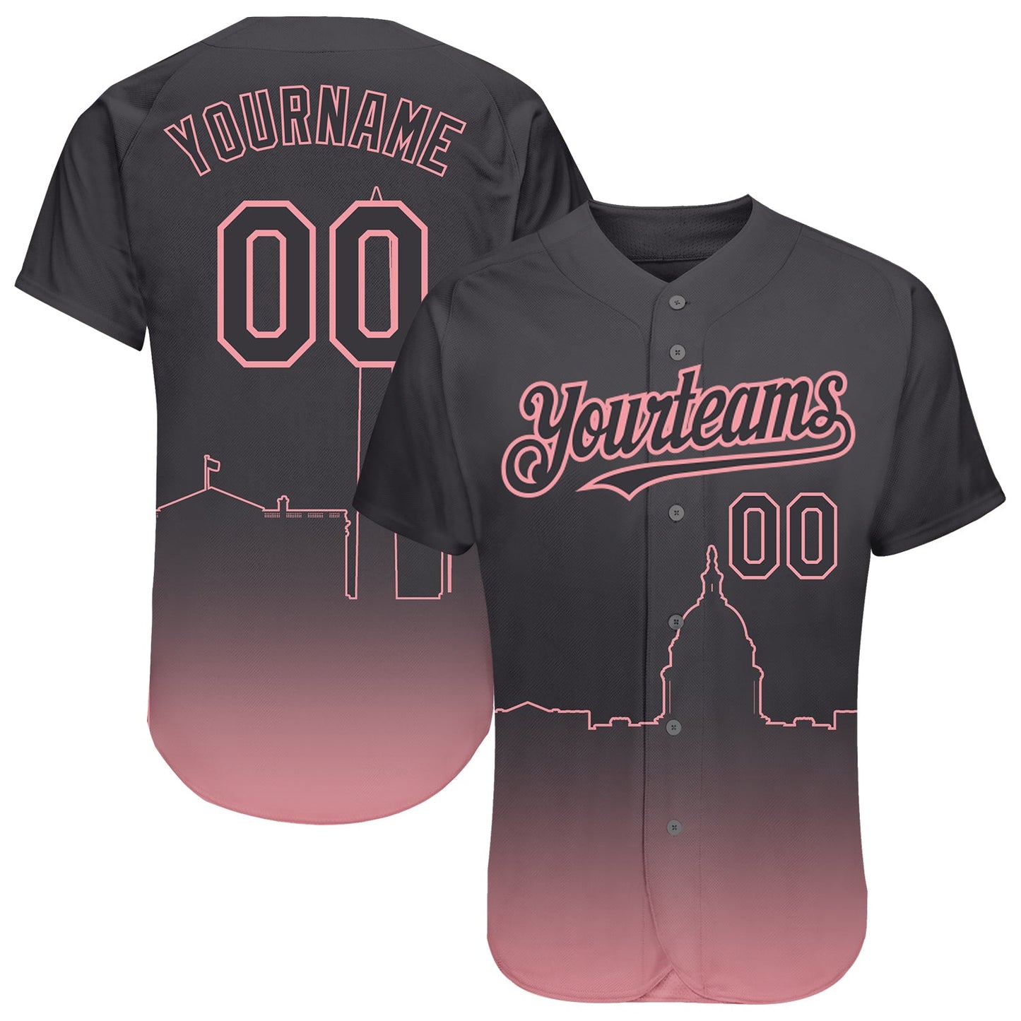 Custom Steel Gray Medium Pink 3D Washington City Edition Fade Fashion Authentic Baseball Jersey - Main View