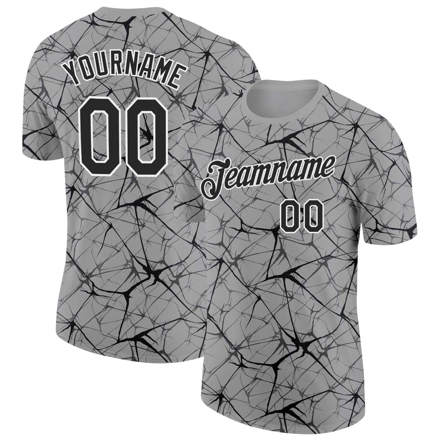 Custom Gray Black-White Abstract Network Crackle Performance T-Shirt - Main View