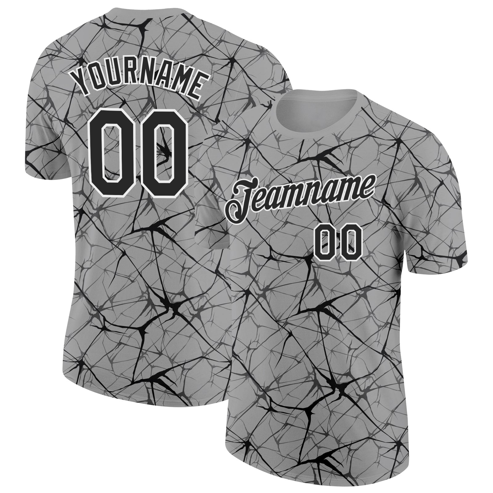 Custom Gray Black-White Abstract Network Crackle Performance T-Shirt - Main View