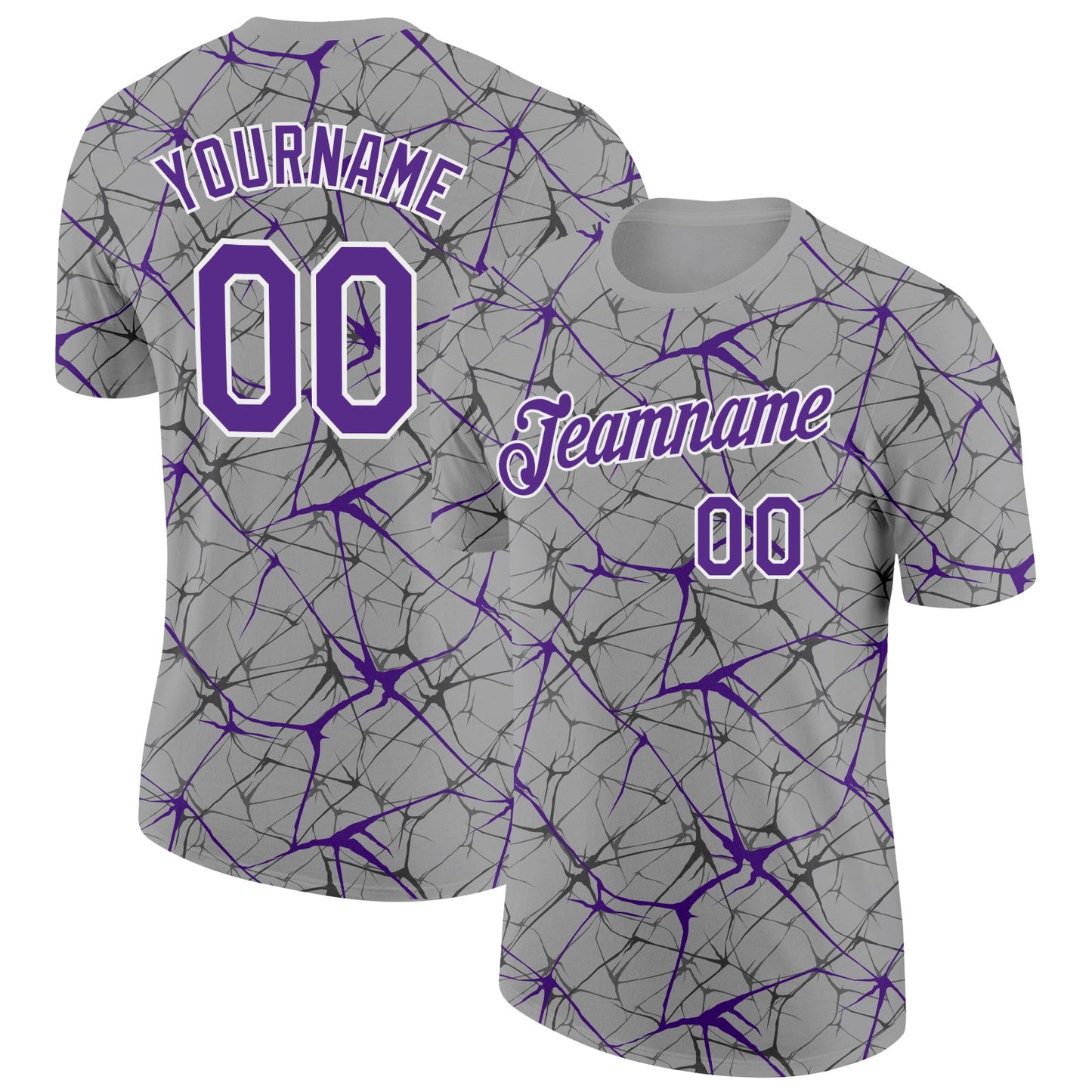 Custom Gray Purple-White Abstract Network Crackle Performance T-Shirt - Main View