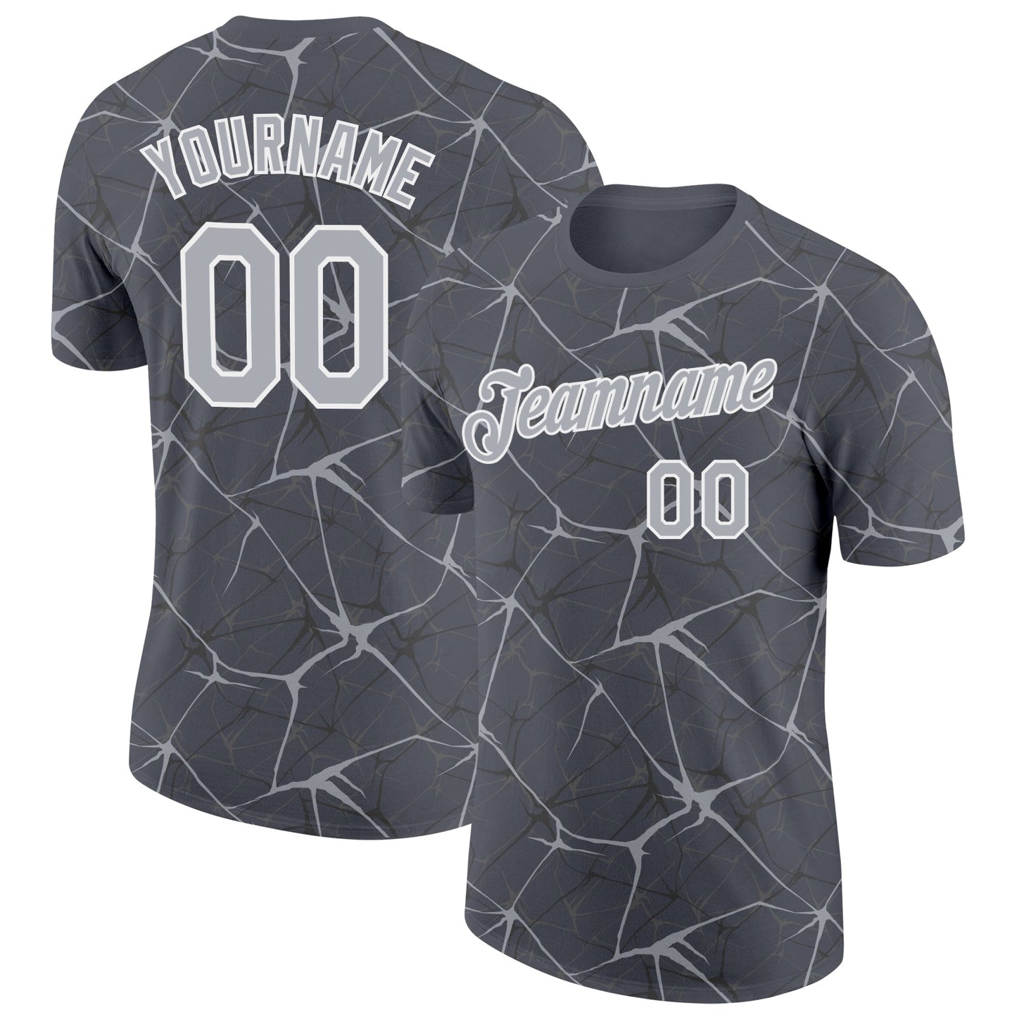 Custom Steel Gray Gray-White Abstract Network Crackle Performance T-Shirt - Main View