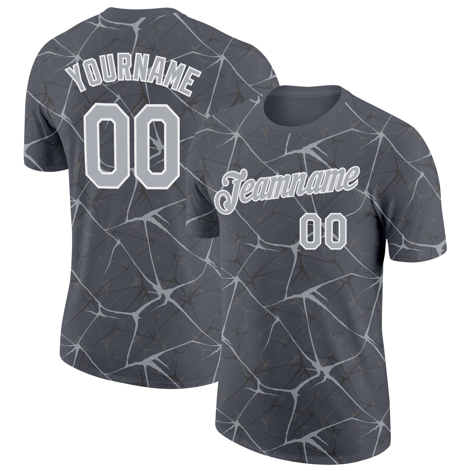 Custom Steel Gray Gray-White Abstract Network Crackle Performance T-Shirt - Main View