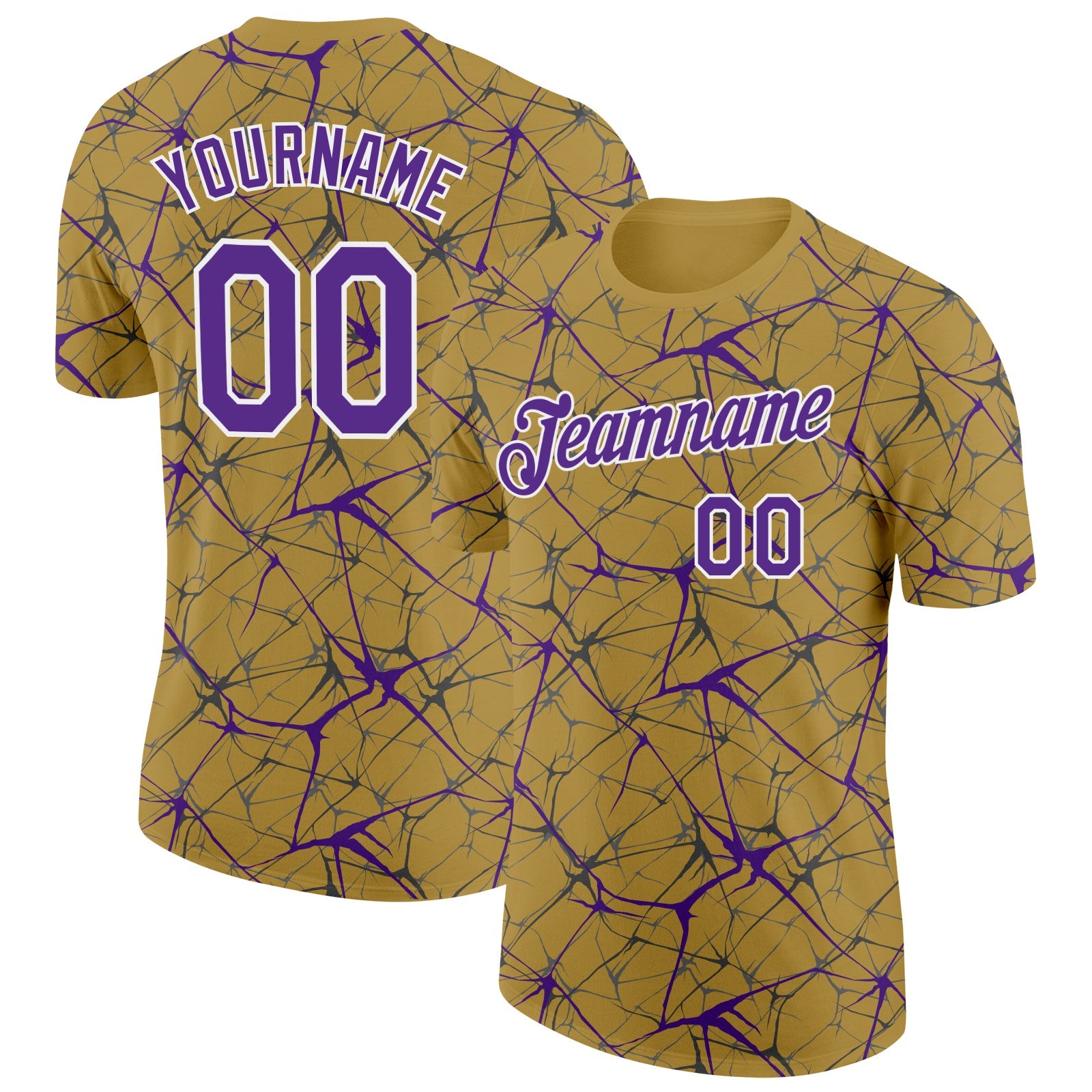 Custom Old Gold Purple Gray-White Abstract Network Crackle Performance T-Shirt - Main View