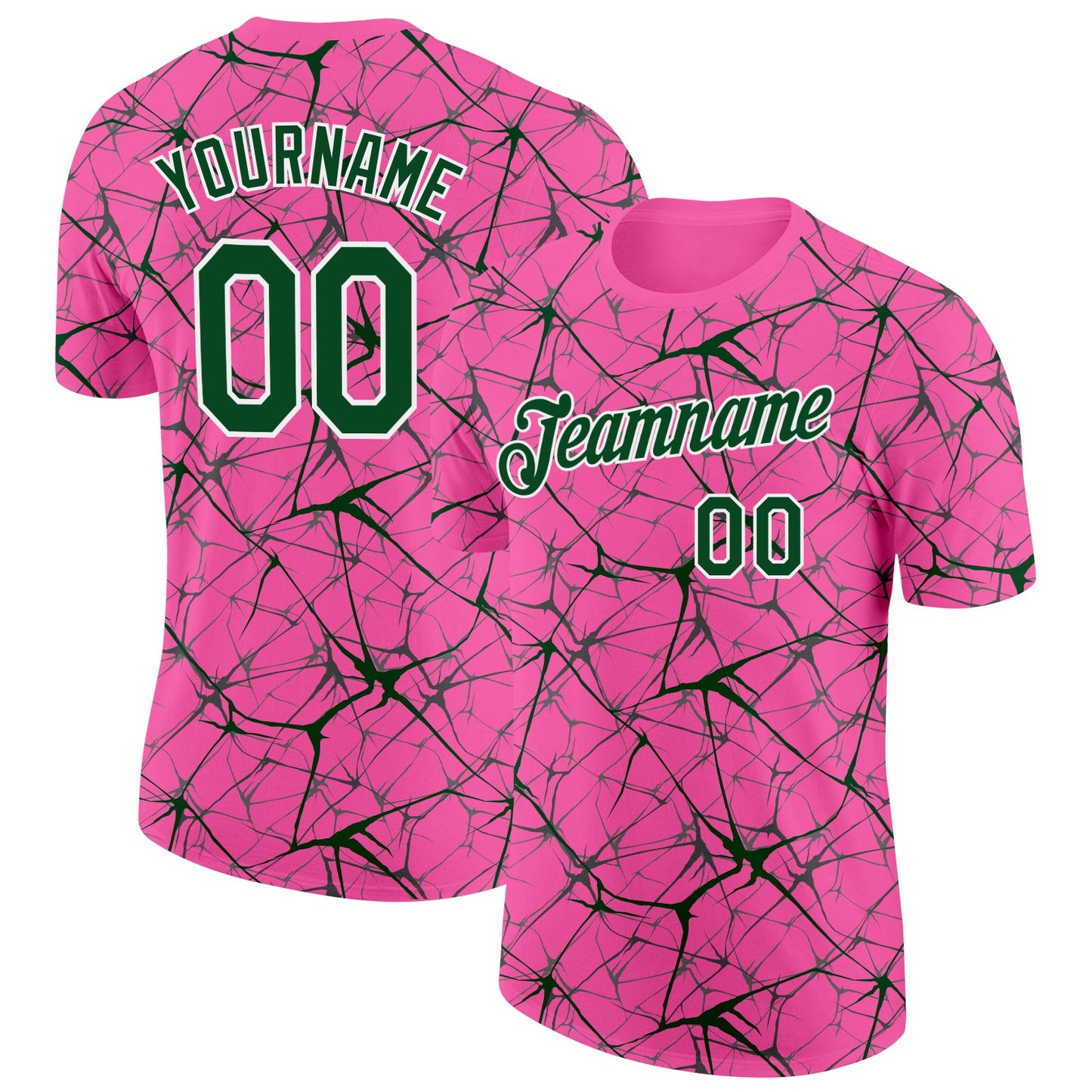 Custom Pink Green Gray-White Abstract Network Crackle Performance T-Shirt - Main View