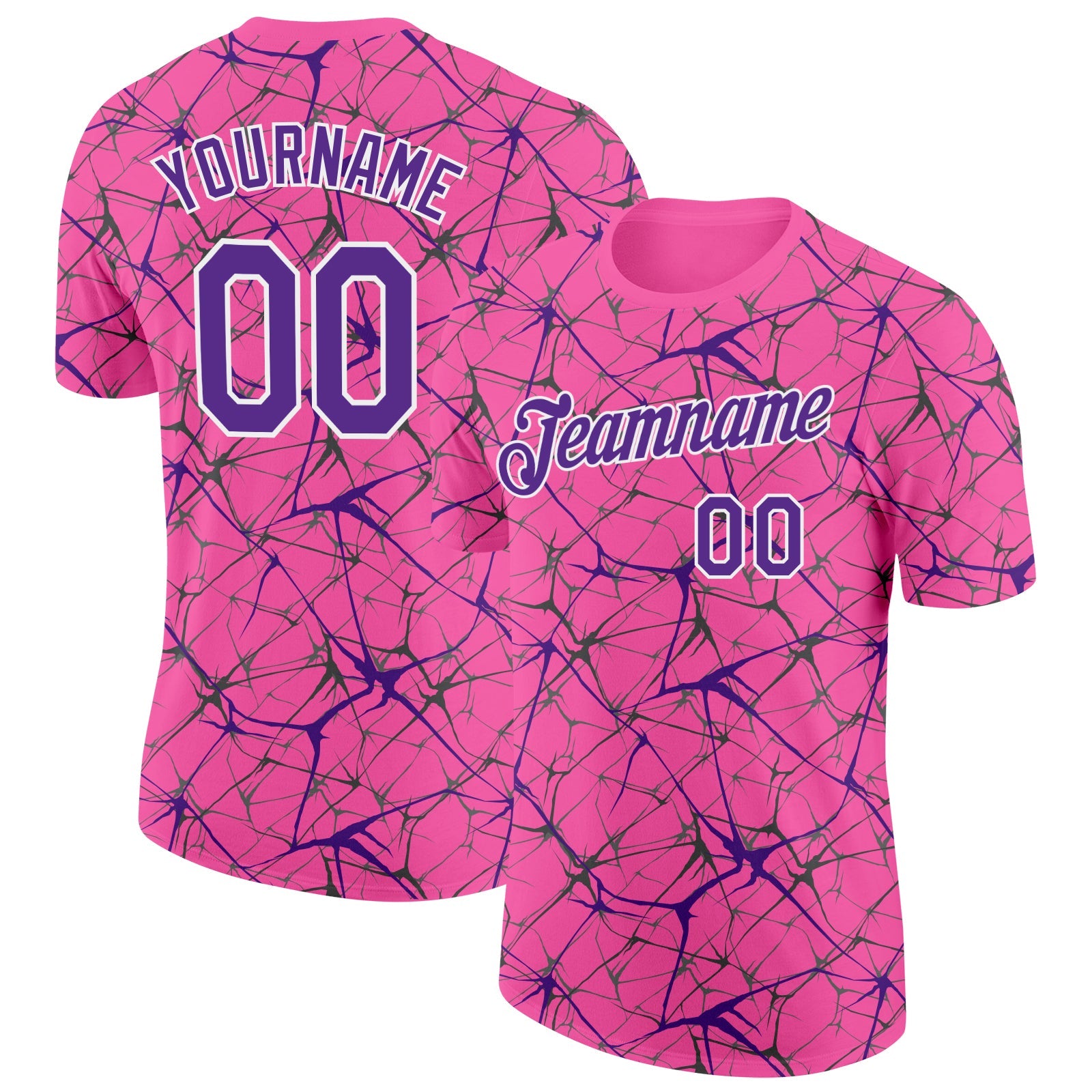 Custom Pink Purple Gray-White Abstract Network Crackle Performance T-Shirt - Main View
