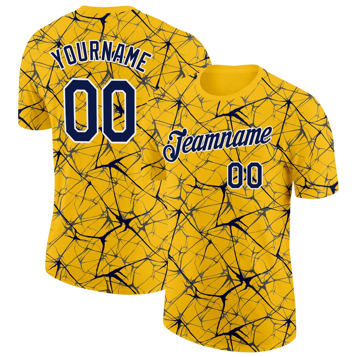 Custom Yellow Navy Gray-White Abstract Network Crackle Performance T-Shirt - Main View