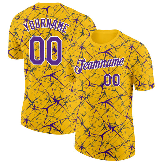 Custom Yellow Purple Gray-White Abstract Network Crackle Performance T-Shirt - Main View