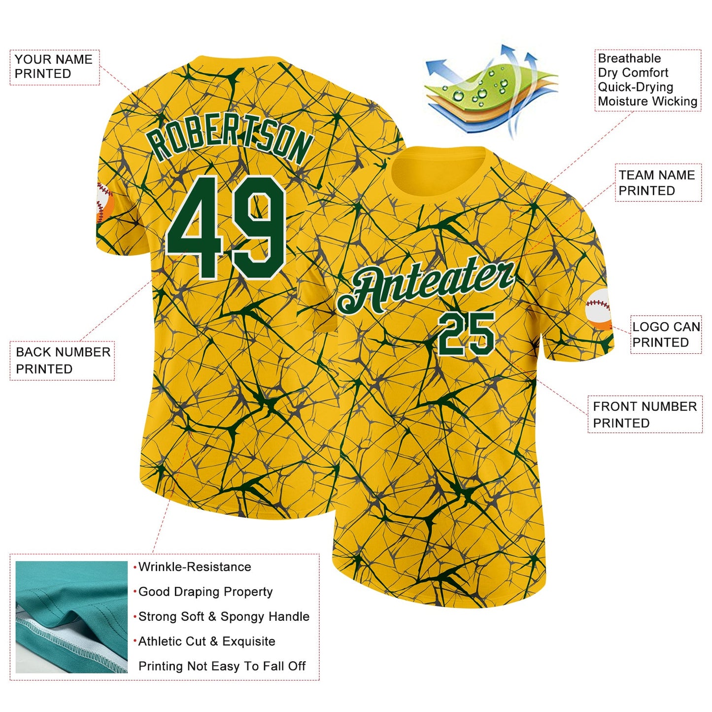 Custom Yellow Green Gray-White Abstract Network Crackle Performance T-Shirt view 2