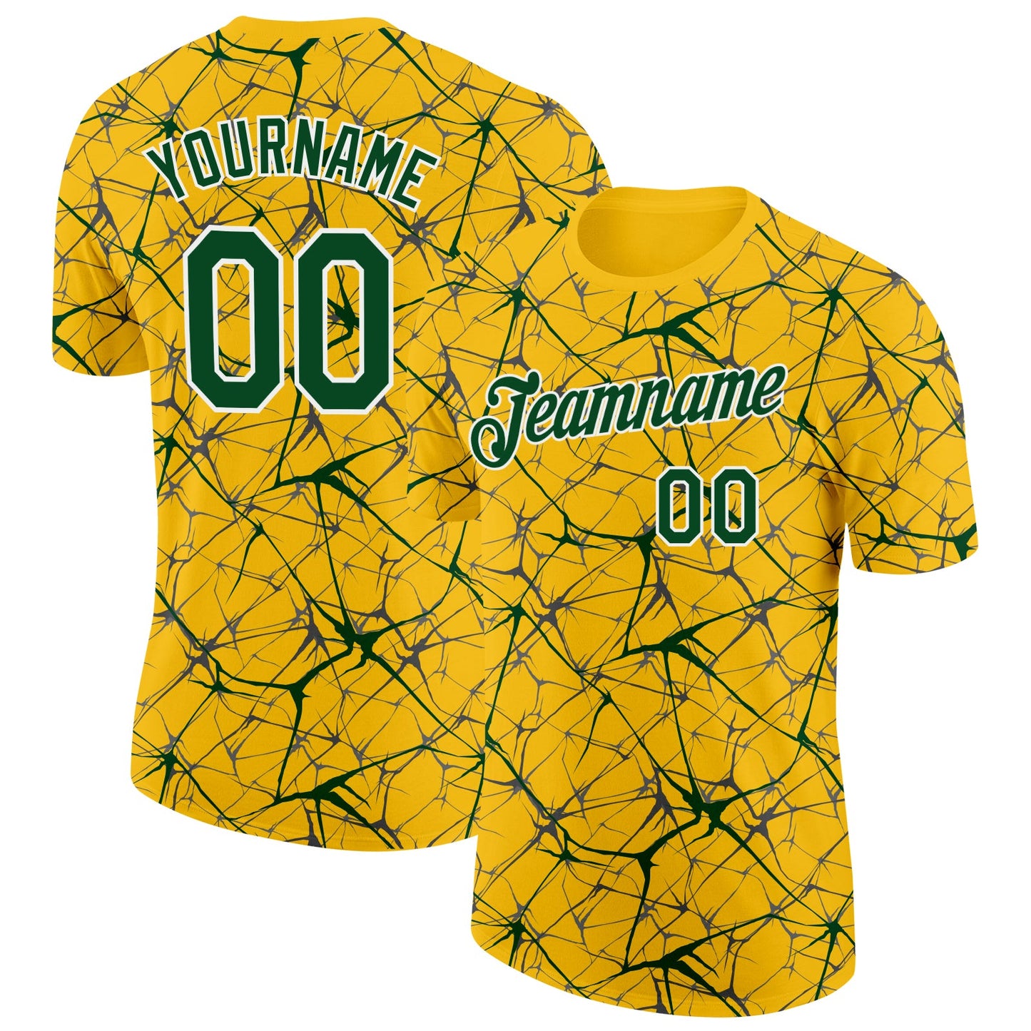 Custom Yellow Green Gray-White Abstract Network Crackle Performance T-Shirt - Main View