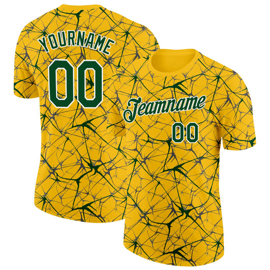Custom Yellow Green Gray-White Abstract Network Crackle Performance T-Shirt - Main View