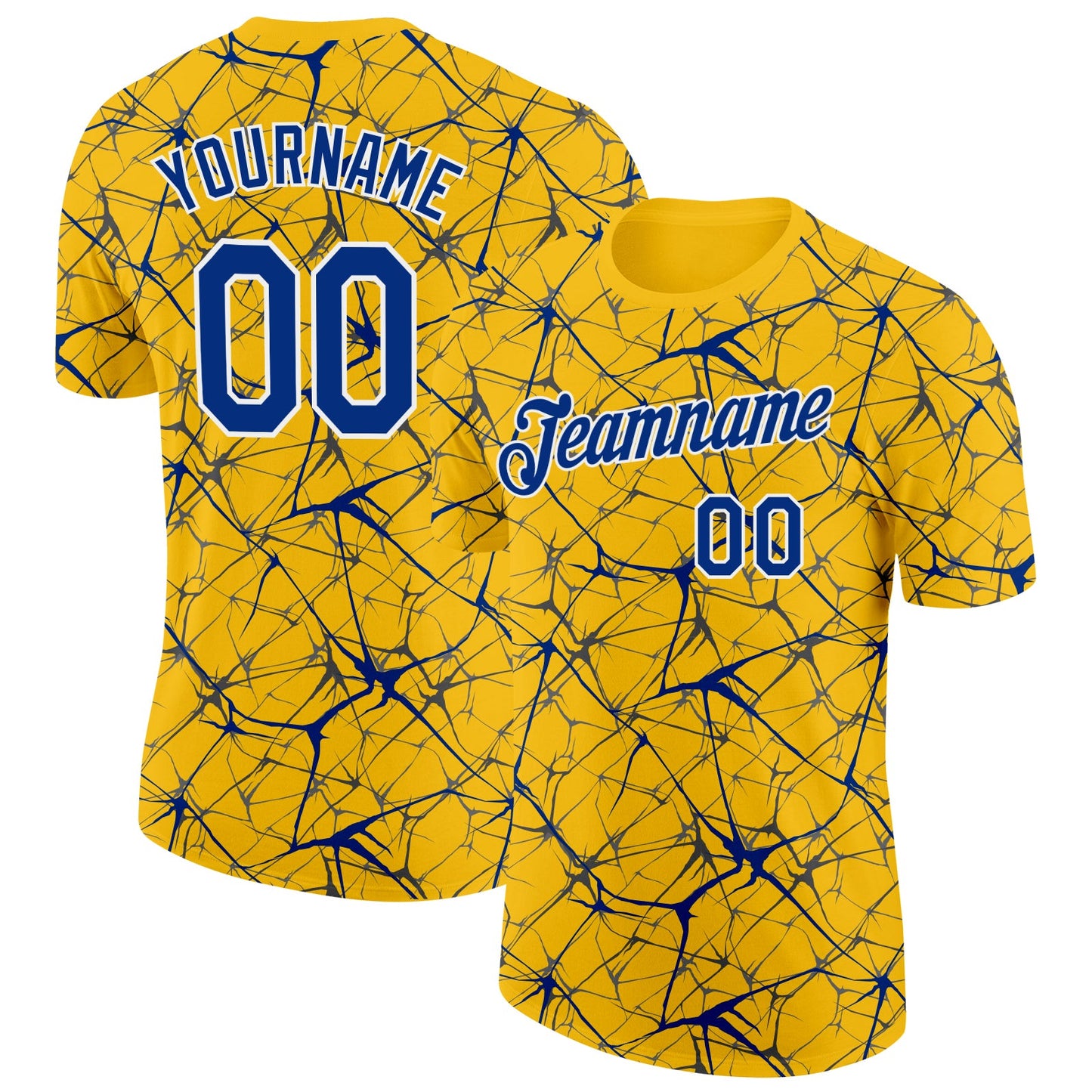Custom Yellow Royal Gray-White Abstract Network Crackle Performance T-Shirt - Main View