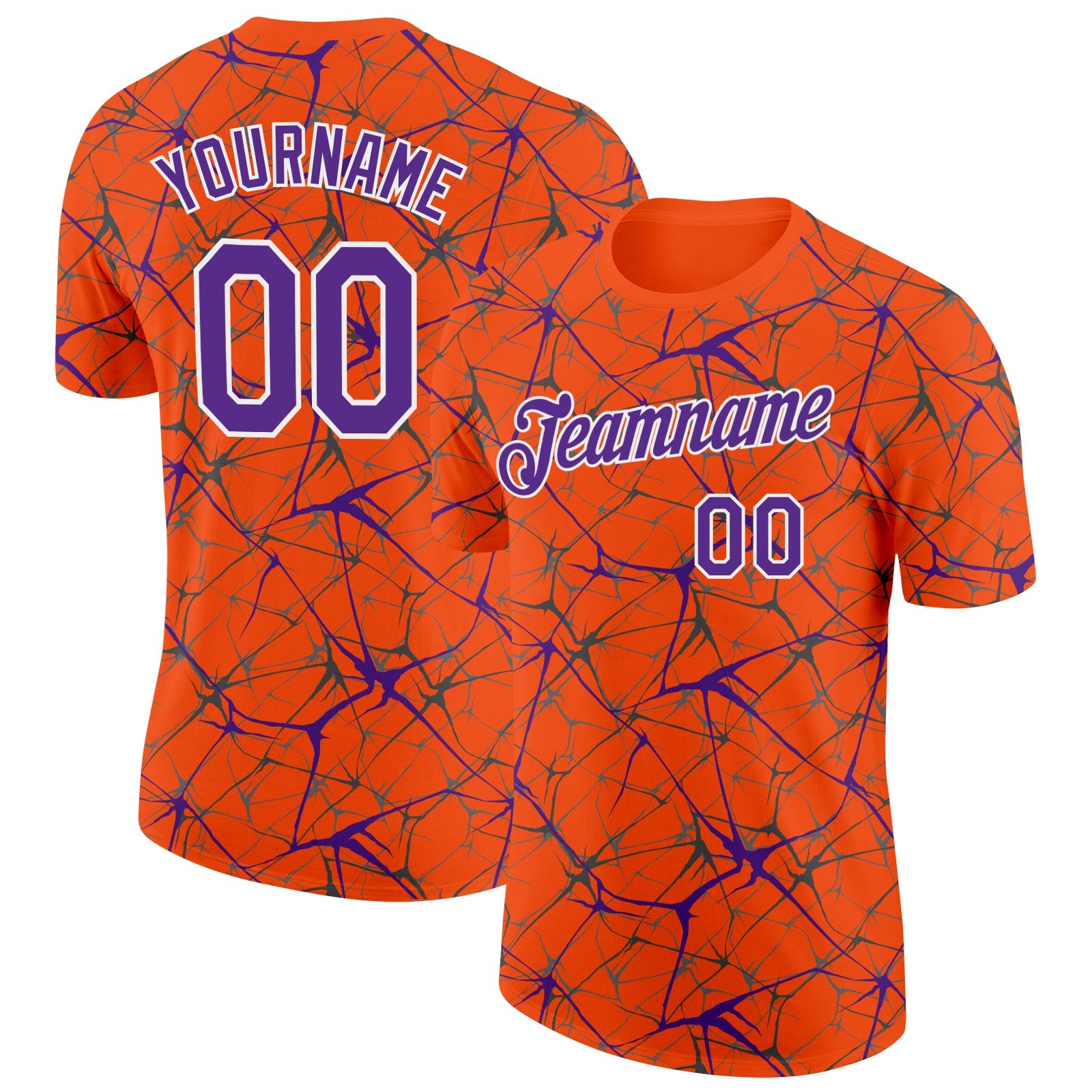 Custom Orange Purple Gray-White Abstract Network Crackle Performance T-Shirt - Main View