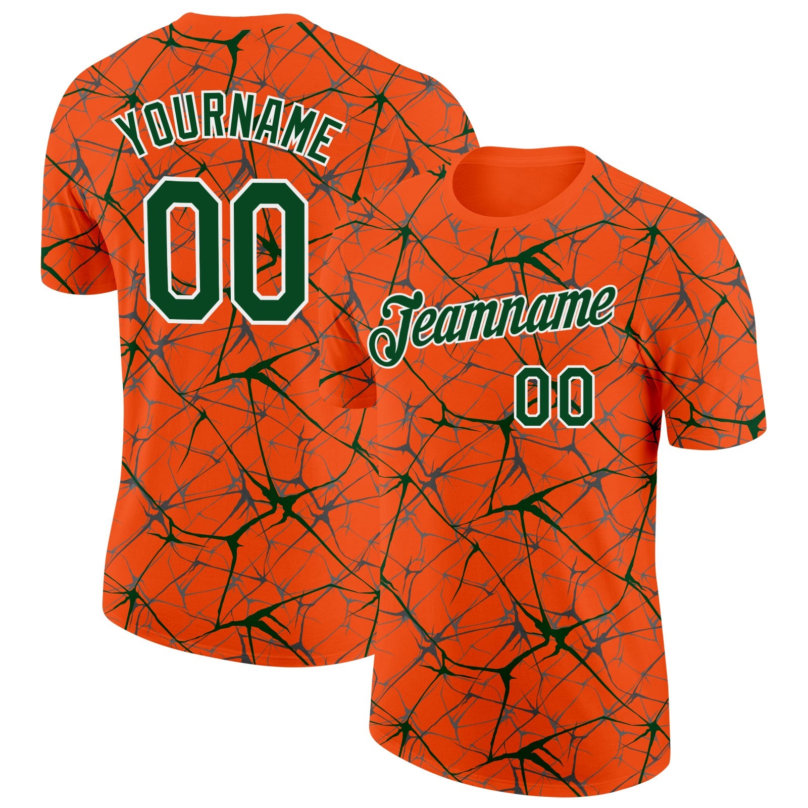 Custom Orange Green Gray-White Abstract Network Crackle Performance T-Shirt - Main View
