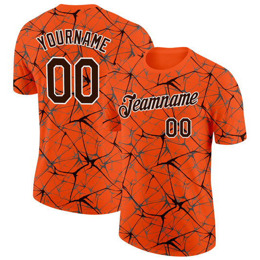 Custom Orange Brown Gray-White Abstract Network Crackle Performance T-Shirt - Main View