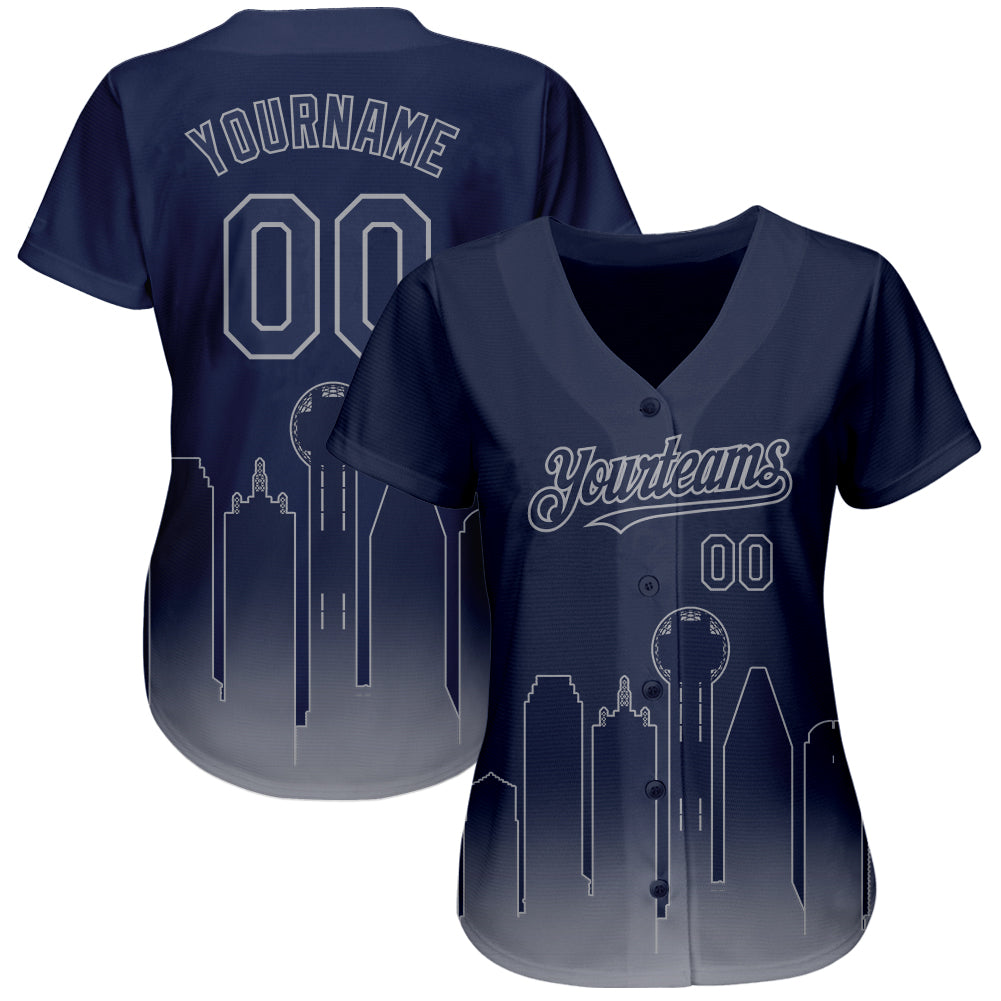 Custom Navy Gray 3D Dallas City Edition Fade Fashion Authentic Baseball Jersey view 2
