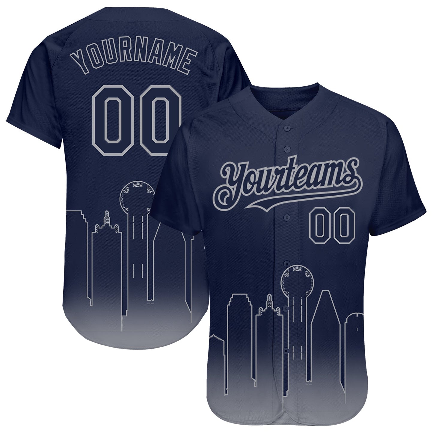 Custom Navy Gray 3D Dallas City Edition Fade Fashion Authentic Baseball Jersey - Main View