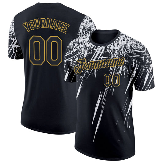 Custom Black White-Old Gold Distressed Scratch Brush Stroke Performance T-Shirt - Main View