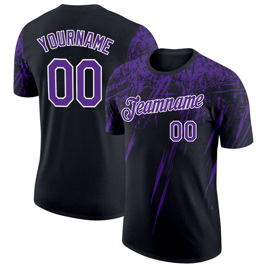 Custom Black Purple-White Distressed Scratch Brush Stroke Performance T-Shirt - Main View