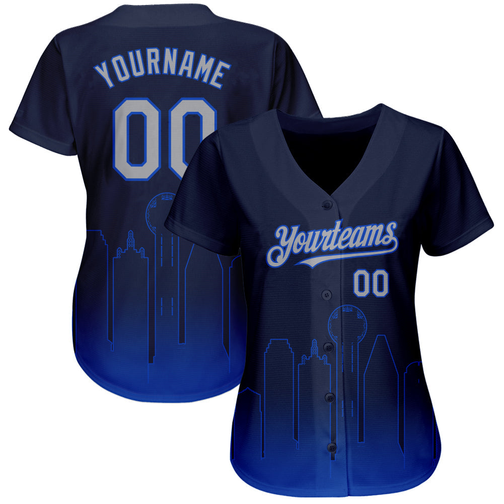Custom Navy Gray-Thunder Blue 3D Dallas City Edition Fade Fashion Authentic Baseball Jersey view 2