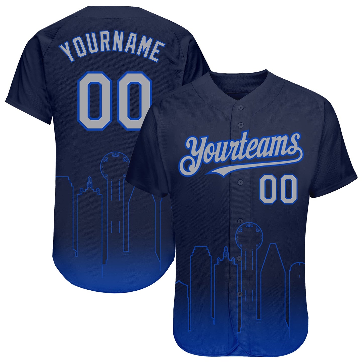 Custom Navy Gray-Thunder Blue 3D Dallas City Edition Fade Fashion Authentic Baseball Jersey - Main View