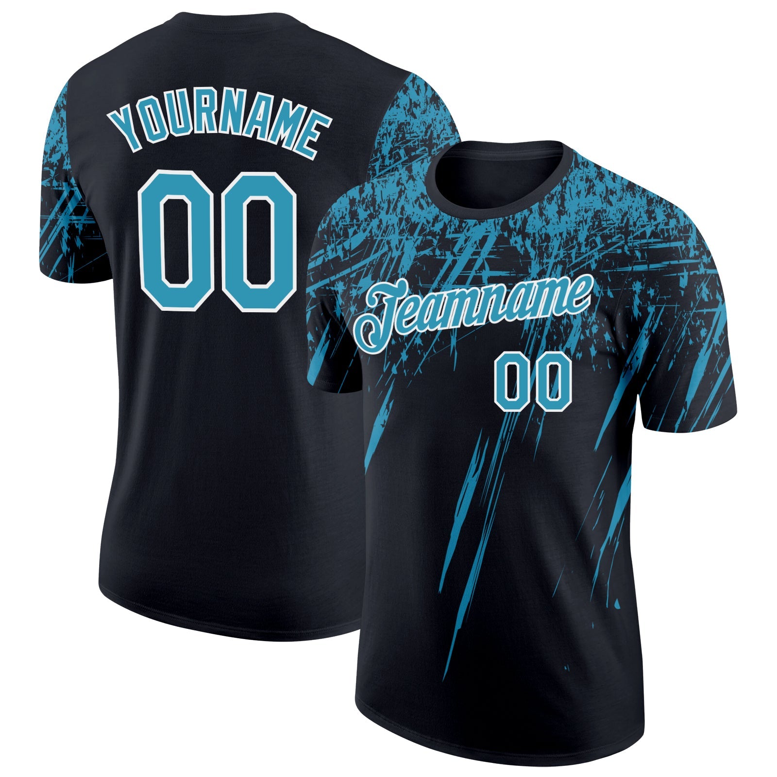 Custom Black Panther Blue-White Distressed Scratch Brush Stroke Performance T-Shirt - Main View
