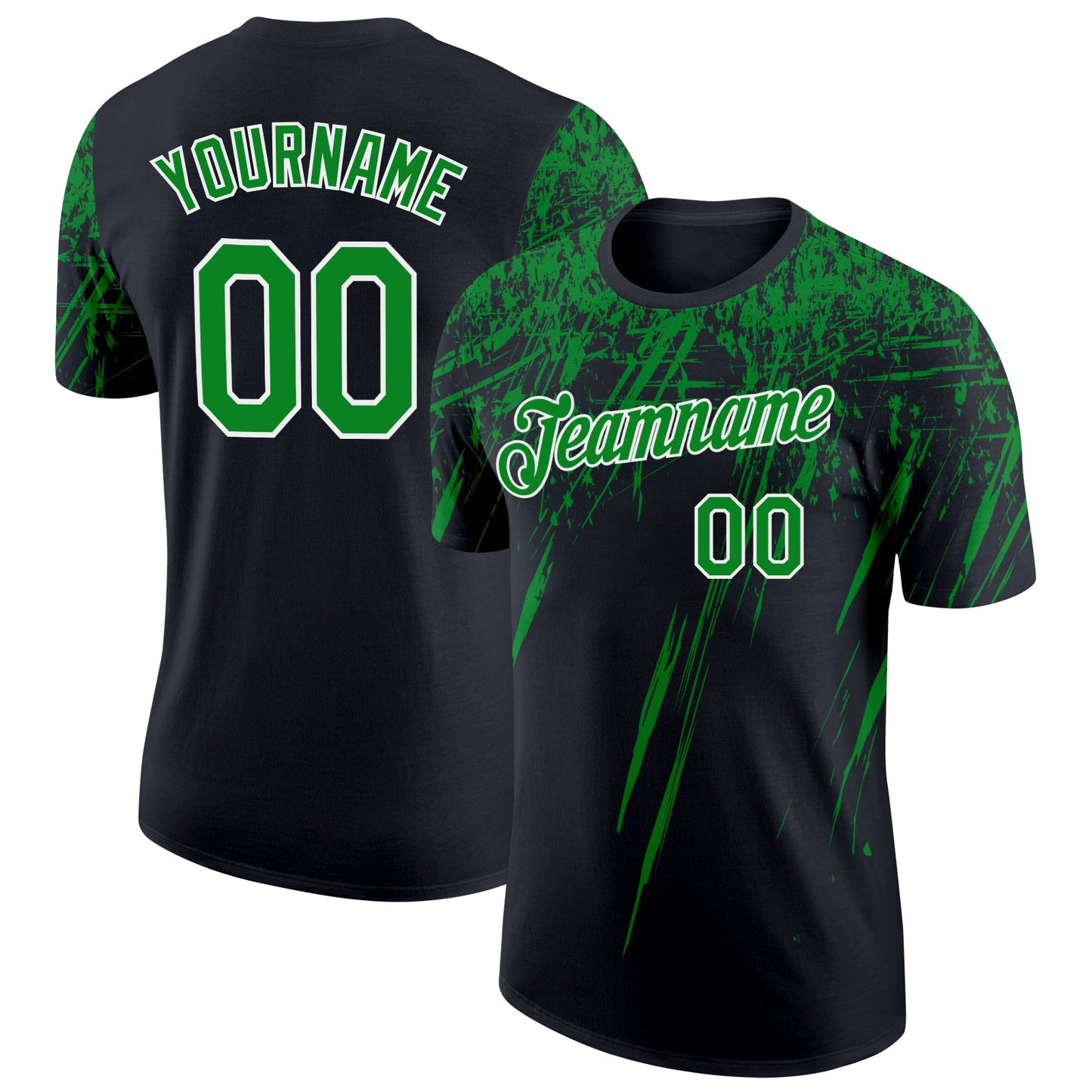 Custom Black Grass Green-White Distressed Scratch Brush Stroke Performance T-Shirt - Main View