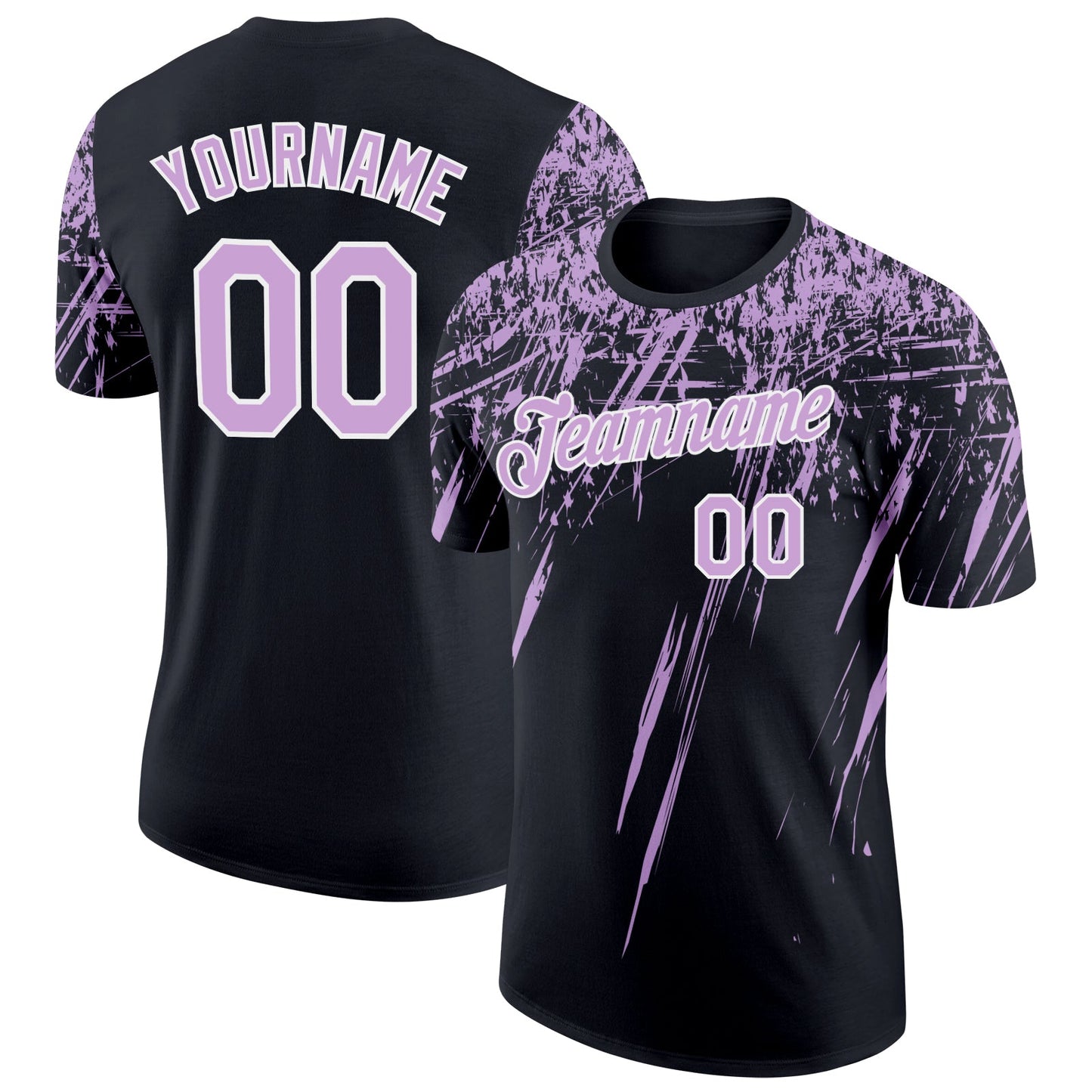 Custom Black Light Purple-White Distressed Scratch Brush Stroke Performance T-Shirt - Main View