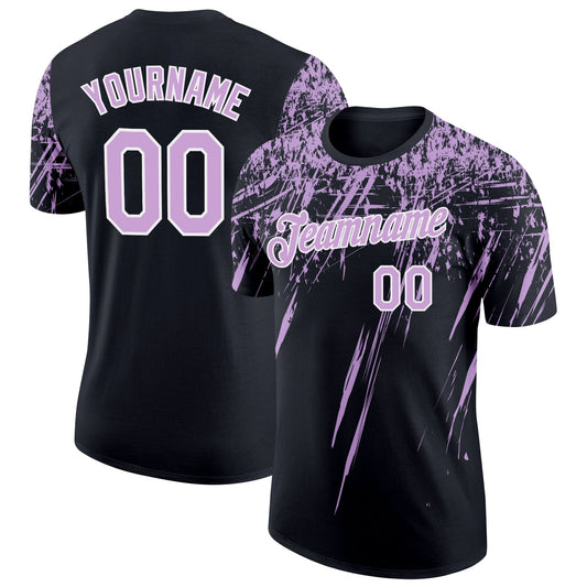Custom Black Light Purple-White Distressed Scratch Brush Stroke Performance T-Shirt - Main View