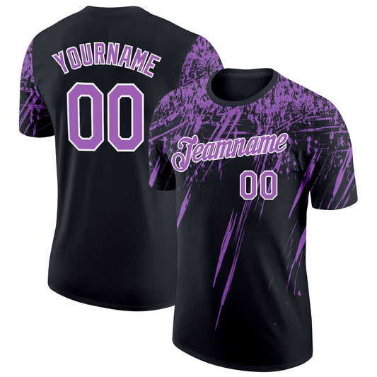 Custom Black Medium Purple-White Distressed Scratch Brush Stroke Performance T-Shirt - Main View