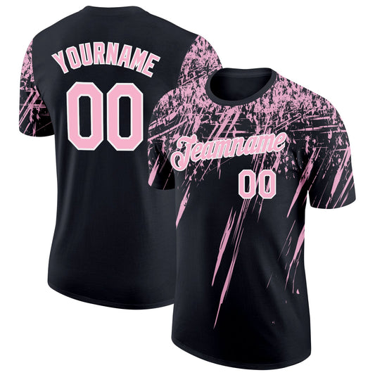Custom Black Light Pink-White Distressed Scratch Brush Stroke Performance T-Shirt - Main View
