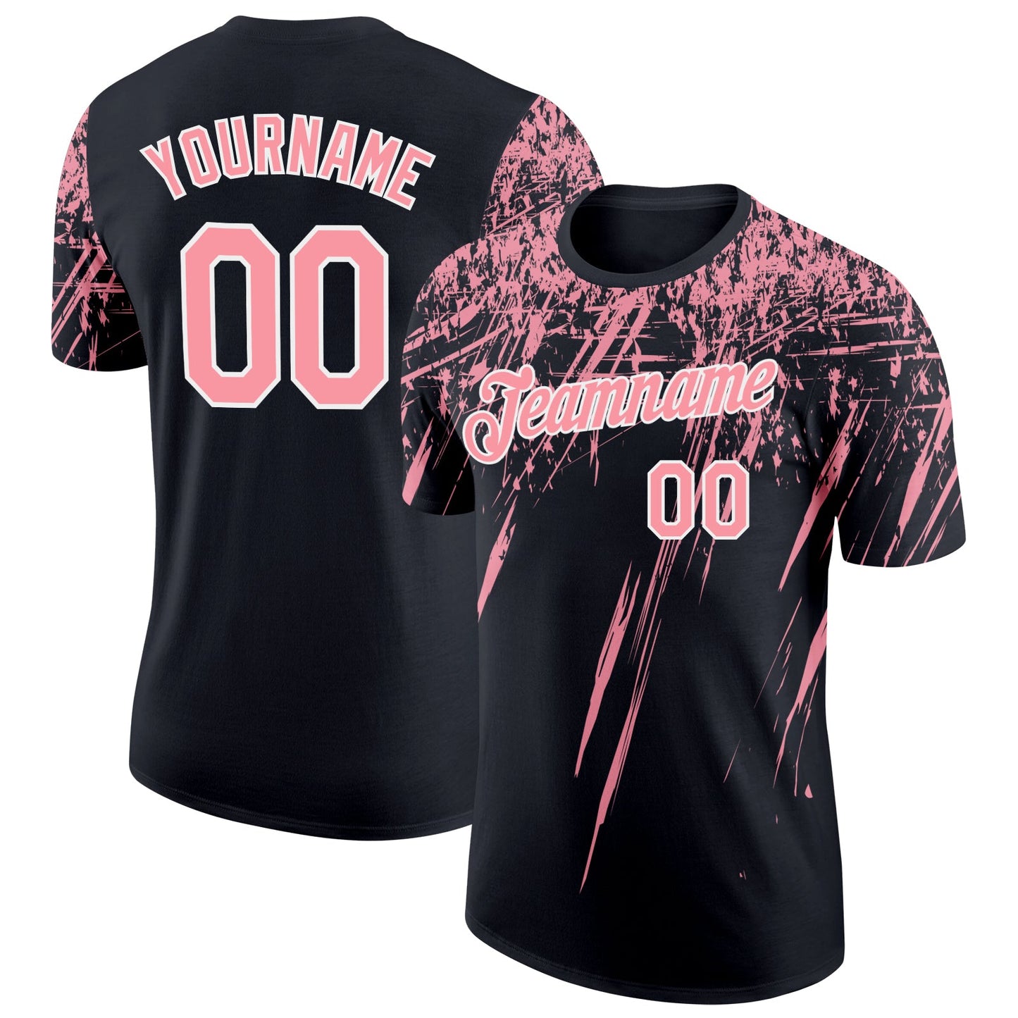 Custom Black Medium Pink-White Distressed Scratch Brush Stroke Performance T-Shirt - Main View