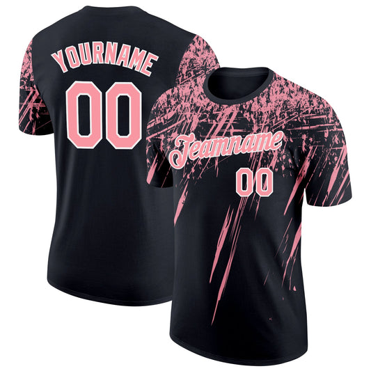 Custom Black Medium Pink-White Distressed Scratch Brush Stroke Performance T-Shirt - Main View