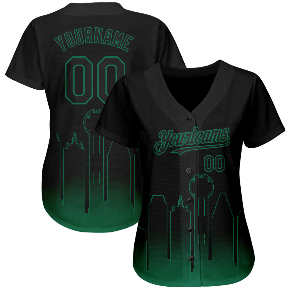 Custom Black Kelly Green 3D Dallas City Edition Fade Fashion Authentic Baseball Jersey view 2