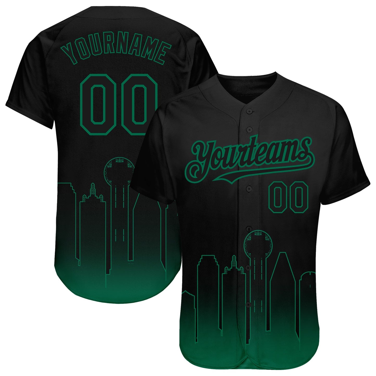 Custom Black Kelly Green 3D Dallas City Edition Fade Fashion Authentic Baseball Jersey - Main View