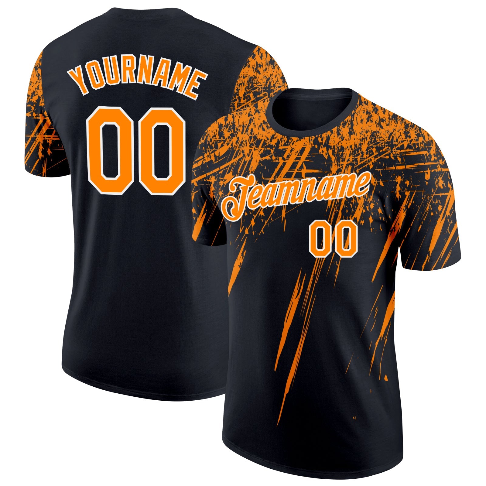 Custom Black Bay Orange-White Distressed Scratch Brush Stroke Performance T-Shirt - Main View