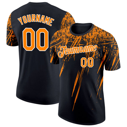 Custom Black Bay Orange-White Distressed Scratch Brush Stroke Performance T-Shirt - Main View