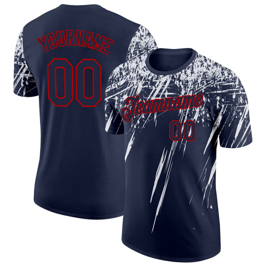Custom Navy White-Red Distressed Scratch Brush Stroke Performance T-Shirt - Main View