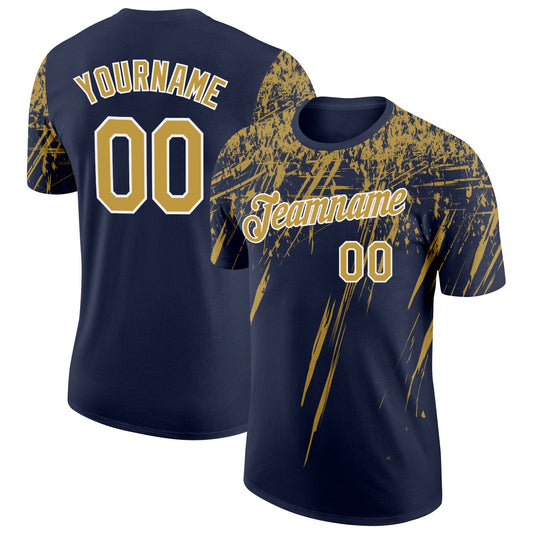 Custom Navy Old Gold-White Distressed Scratch Brush Stroke Performance T-Shirt - Main View