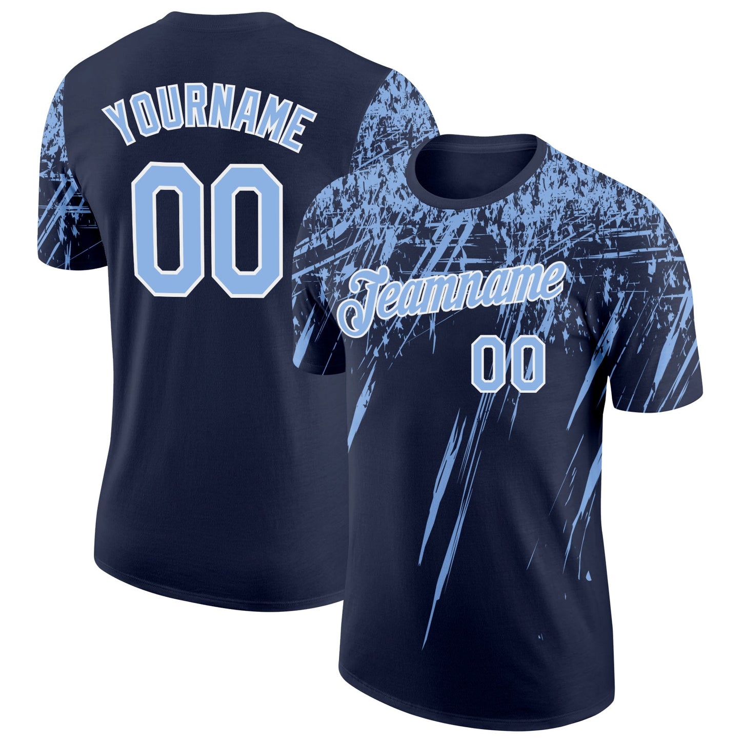 Custom Navy Light Blue-White Distressed Scratch Brush Stroke Performance T-Shirt - Main View